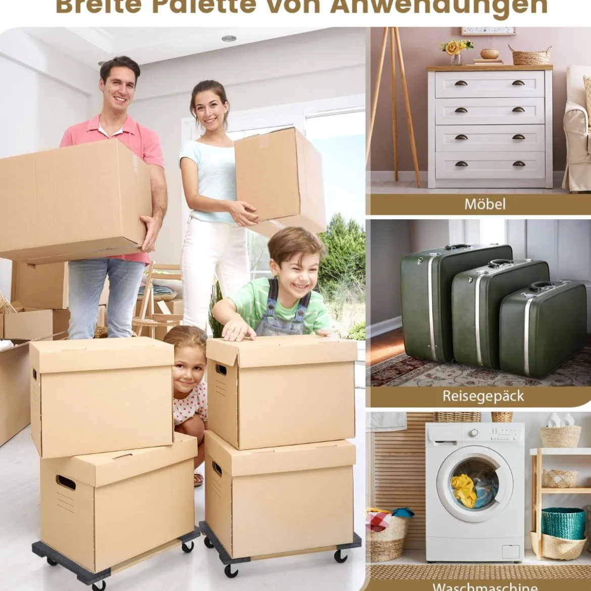 Transportwagen mit 4 Universalrädern & 450 kg Tragkraft robuster Plattformwagen