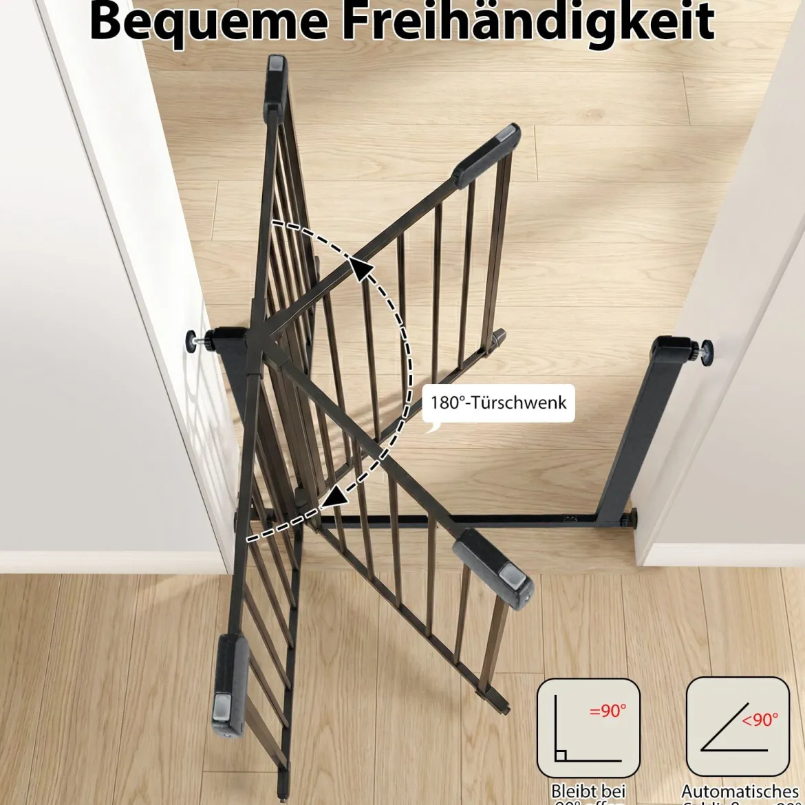 Treppenschutzgitter ohne Bohren mit 75-82 cm Breite Auto-Close Türschutzgitter Schwarz