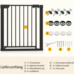 Treppenschutzgitter ohne Bohren mit 75-82 cm Breite Auto-Close Türschutzgitter Schwarz