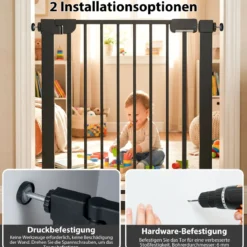 Treppenschutzgitter ohne Bohren mit 75-82 cm Breite Auto-Close Türschutzgitter Schwarz