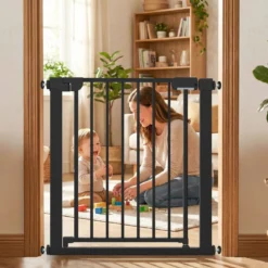 Treppenschutzgitter ohne Bohren mit 75-82 cm Breite Auto-Close Türschutzgitter Schwarz