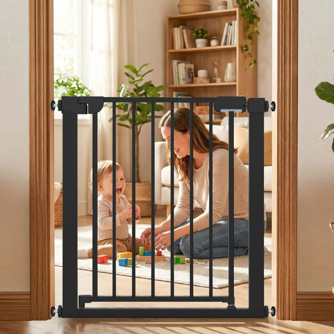 Treppenschutzgitter ohne Bohren mit 75-82 cm Breite Auto-Close Türschutzgitter Schwarz