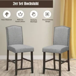 2 Tresenhocker Esszimmer-Barhocker mit Polsterung Beine aus Kautschukholz hohe Freizeitstühle Grau