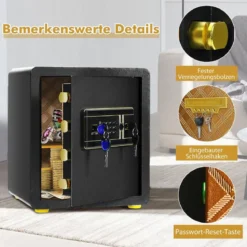 Tresor Elektronischer Tresorschrank mit Digitaler Tastatur 45 L Safe Tresor 36 x 31 x 41 cm Schwarz