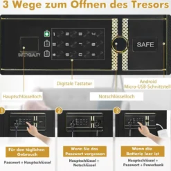 Tresor Elektronischer Tresorschrank mit Digitaler Tastatur 45 L Safe Tresor 36 x 31 x 41 cm Schwarz