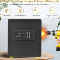 Tresor Elektronischer Tresorschrank mit Digitaler Tastatur 45 L Safe Tresor 36 x 31 x 41 cm Schwarz