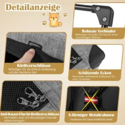 3-türige Klappbare Hundekiste mit Abnehmbarem Pad & Metallrahmen 65 x 45 x 45 cm