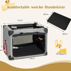 3-türige Klappbare Hundekiste mit Abnehmbarem Pad & Metallrahmen 65 x 45 x 45 cm