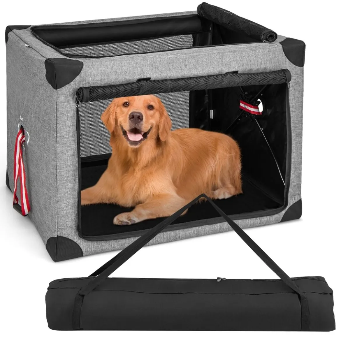 3-türige Klappbare Hundekiste mit Abnehmbarem Pad & Metallrahmen 93 x 66 x 66 cm