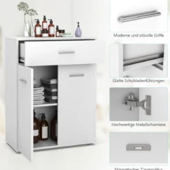 2-türiger Badschrank aus Holz mit Großer Schublade & Verstellbarem Regal Weiß
