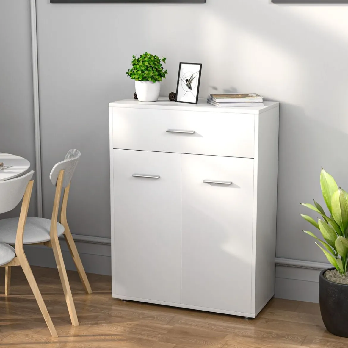 2-türiger Badschrank aus Holz mit Großer Schublade & Verstellbarem Regal Weiß