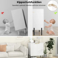 2-Türiger Buffet-Schrank Sideboard-Schrank mit Regal Metallbeinen Kippschutz & verstellbaren Scharnieren Moderner Schrank Weiß