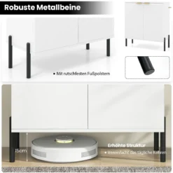 2-Türiger Buffet-Schrank Sideboard-Schrank mit Regal Metallbeinen Kippschutz & verstellbaren Scharnieren Moderner Schrank Weiß