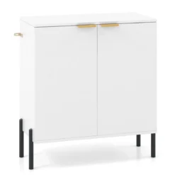 2-Türiger Buffet-Schrank Sideboard-Schrank mit Regal Metallbeinen Kippschutz & verstellbaren Scharnieren Moderner Schrank Weiß