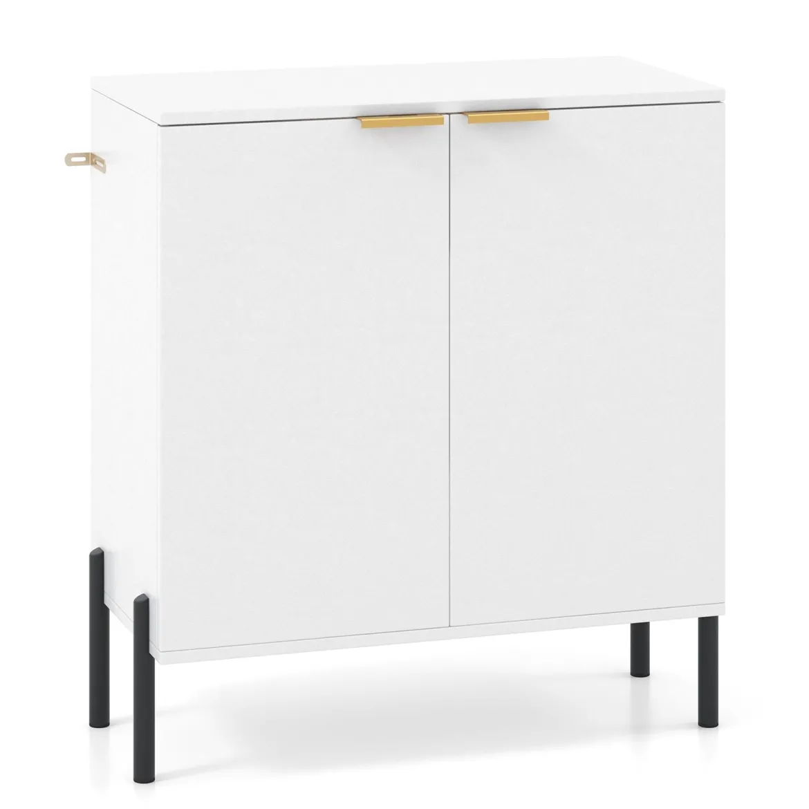 2-Türiger Buffet-Schrank Sideboard-Schrank mit Regal Metallbeinen Kippschutz & verstellbaren Scharnieren Moderner Schrank Weiß