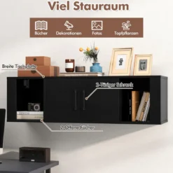 2-türiger schwebender Aufbewahrungsschrank wandmontierter Hängeschreibtisch mit 2 Fächern Schwarz