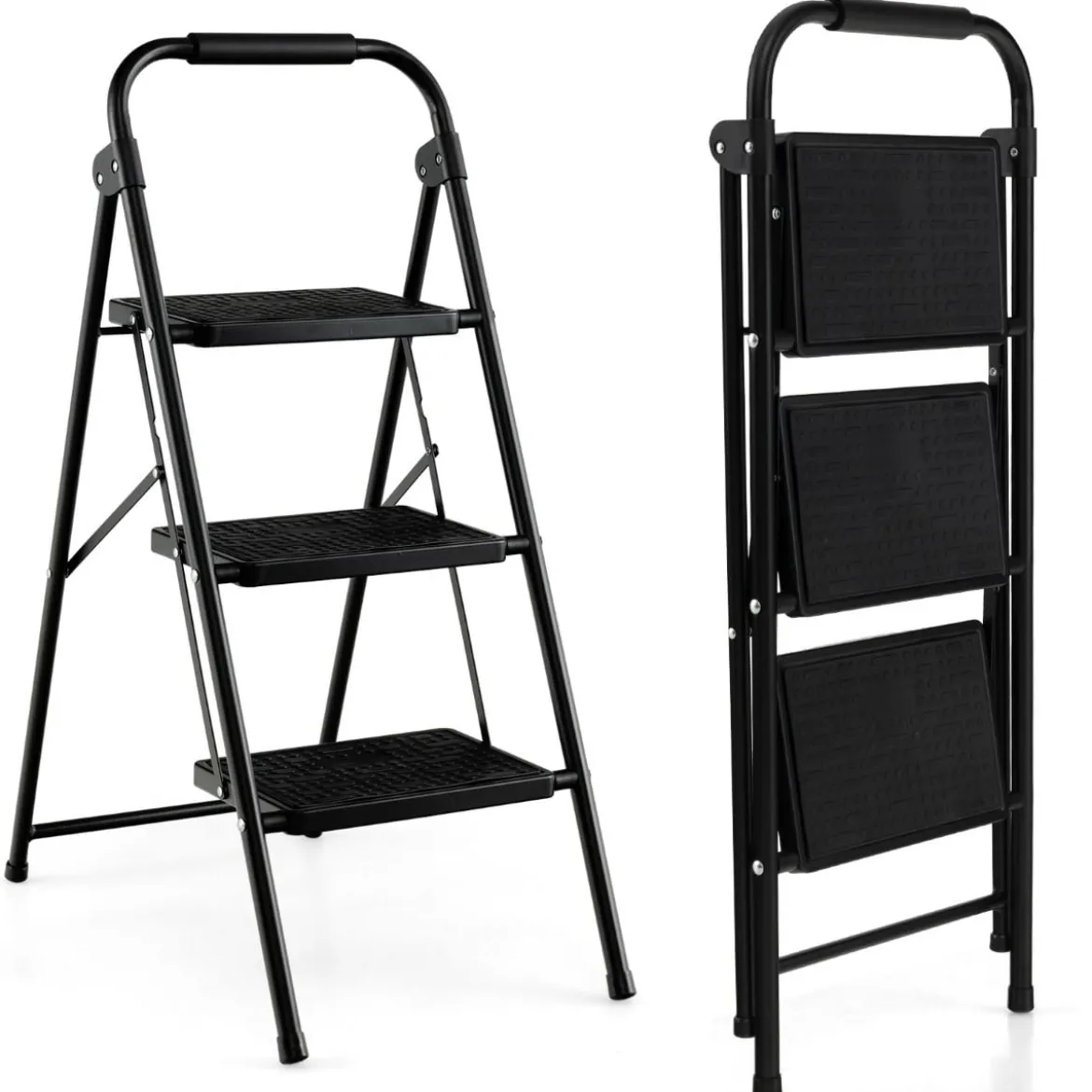 Trittleiter mit 3 Stufen klappbare Kletterhilfe mit Rutschfesten Stufen 64 x 39 x 90 cm Schwarz