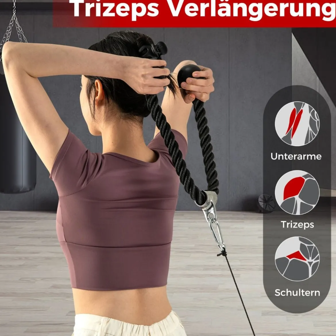 Trizeps-Kabelzug Nach Unten Drücken 3 teiliges Gewicht Maschinenzubehör mit Trizepsseil