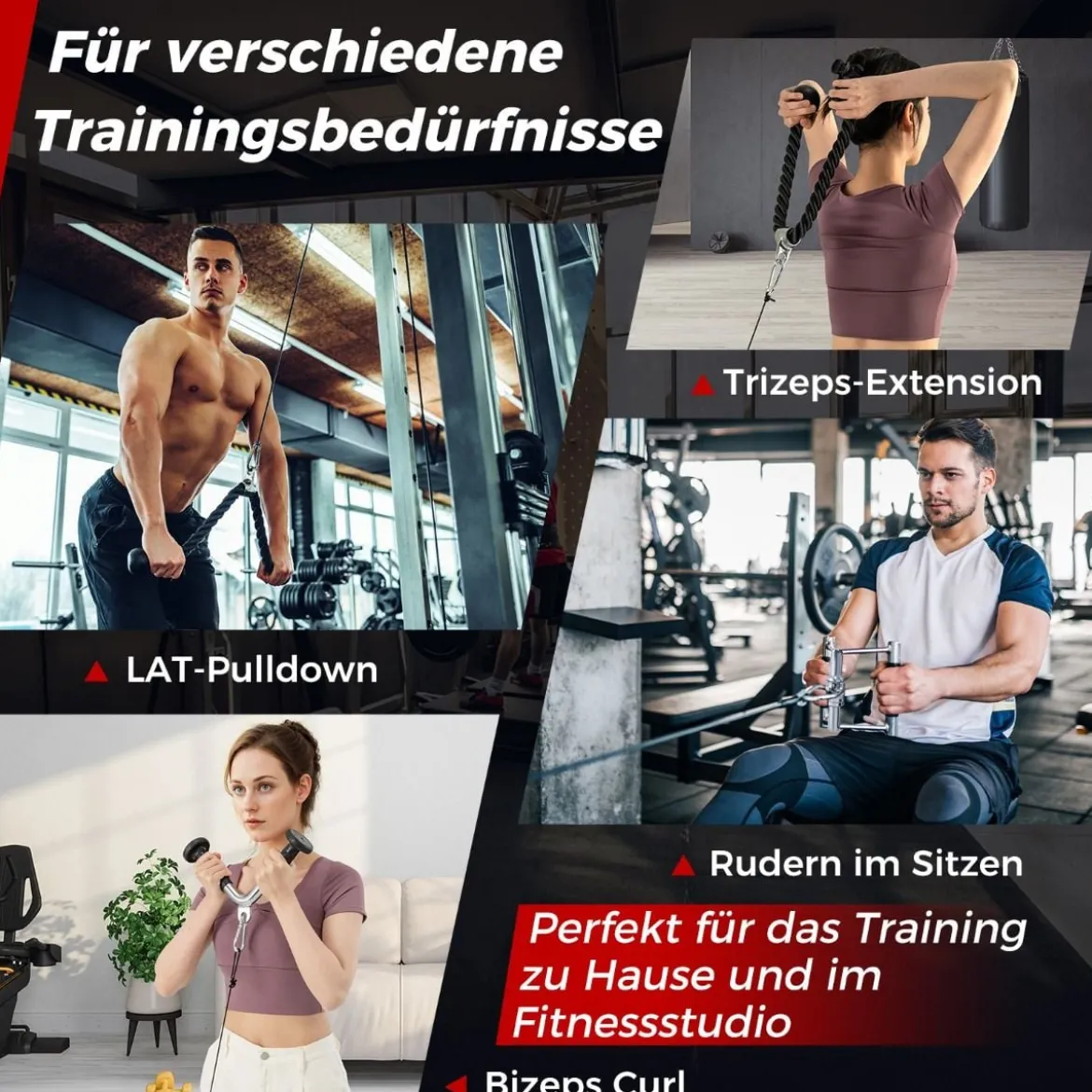 Trizeps-Kabelzug Nach Unten Drücken 3 teiliges Gewicht Maschinenzubehör mit Trizepsseil