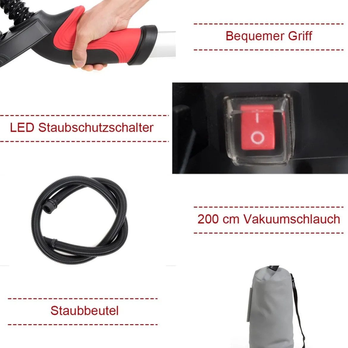 Trockenbauschleifer 750W Elektrischer Deckenschleifer Wandschleifmaschine mit LED-Licht