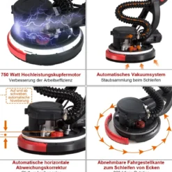 Trockenbauschleifer 750W Elektrischer Deckenschleifer Wandschleifmaschine mit LED-Licht