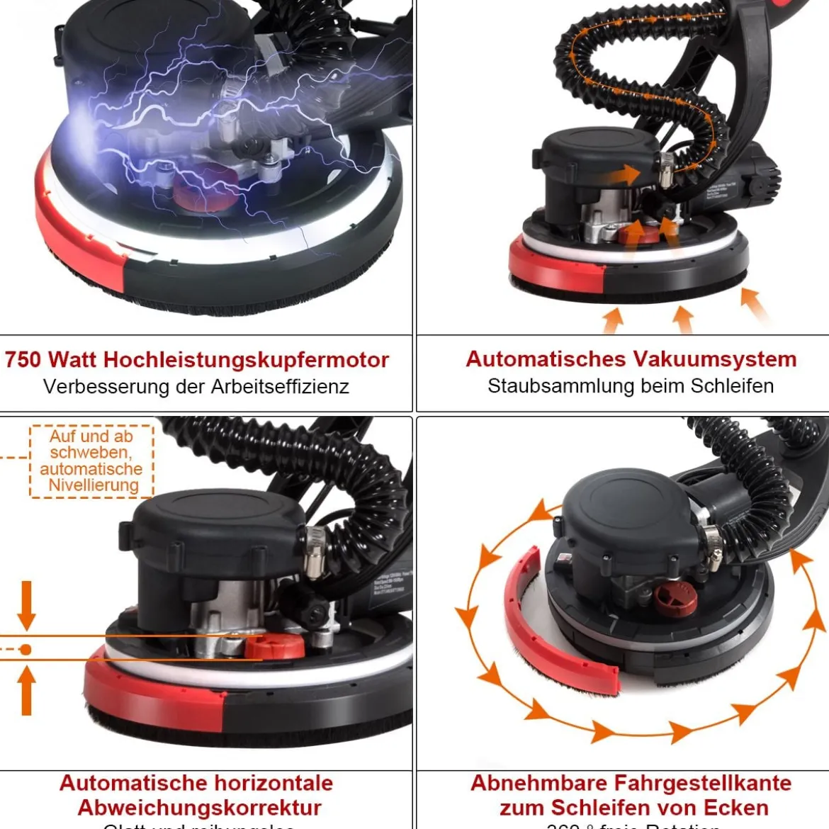 Trockenbauschleifer 750W Elektrischer Deckenschleifer Wandschleifmaschine mit LED-Licht