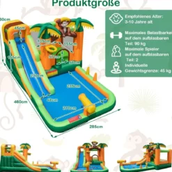Tropischer 7-in-1-Wasserpark mit Rutsche & Basketballkorb & Wasserpistole mit 680-W Gebläse