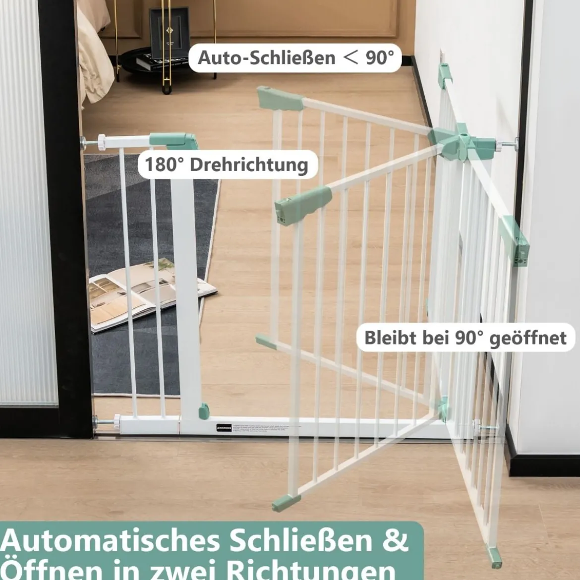 Türschutzgitter Baby 80-132cm Treppenschutzgitter aus Metall ohne Bohren 80-130 x 2 x 76 cm Weiß