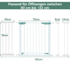 Türschutzgitter Baby 80-132cm Treppenschutzgitter aus Metall ohne Bohren 80-130 x 2 x 76 cm Weiß
