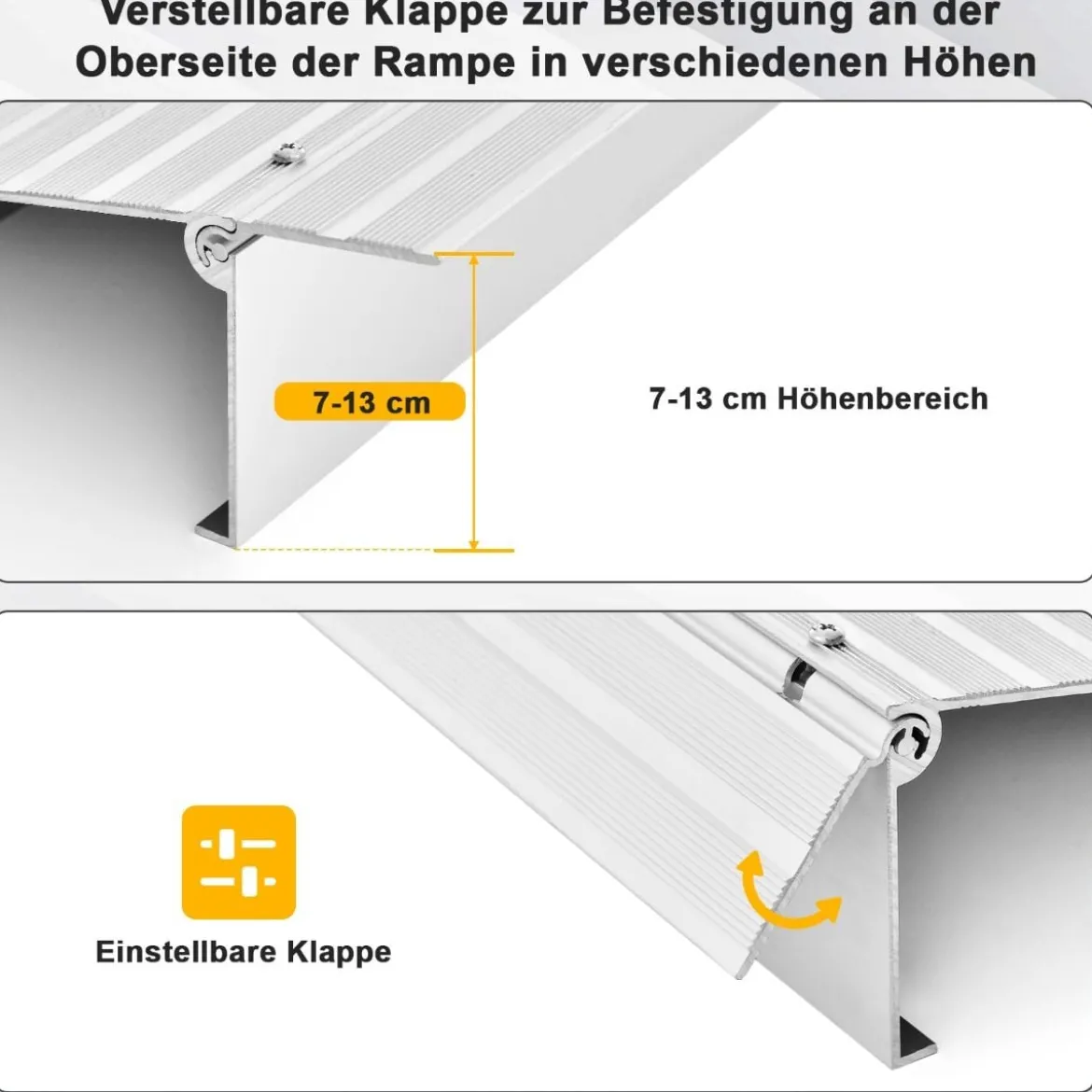 Türschwellenrampe 13 cm hohe Einstiegsrampe mit verstellbarem Aluminiumrahmen rutschfester Zugangsrampe
