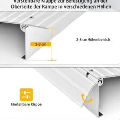 Türschwellenrampe 8,5 cm hohe Einstiegsrampe mit verstellbarem Aluminiumrahmen rutschfester Zugangsrampe