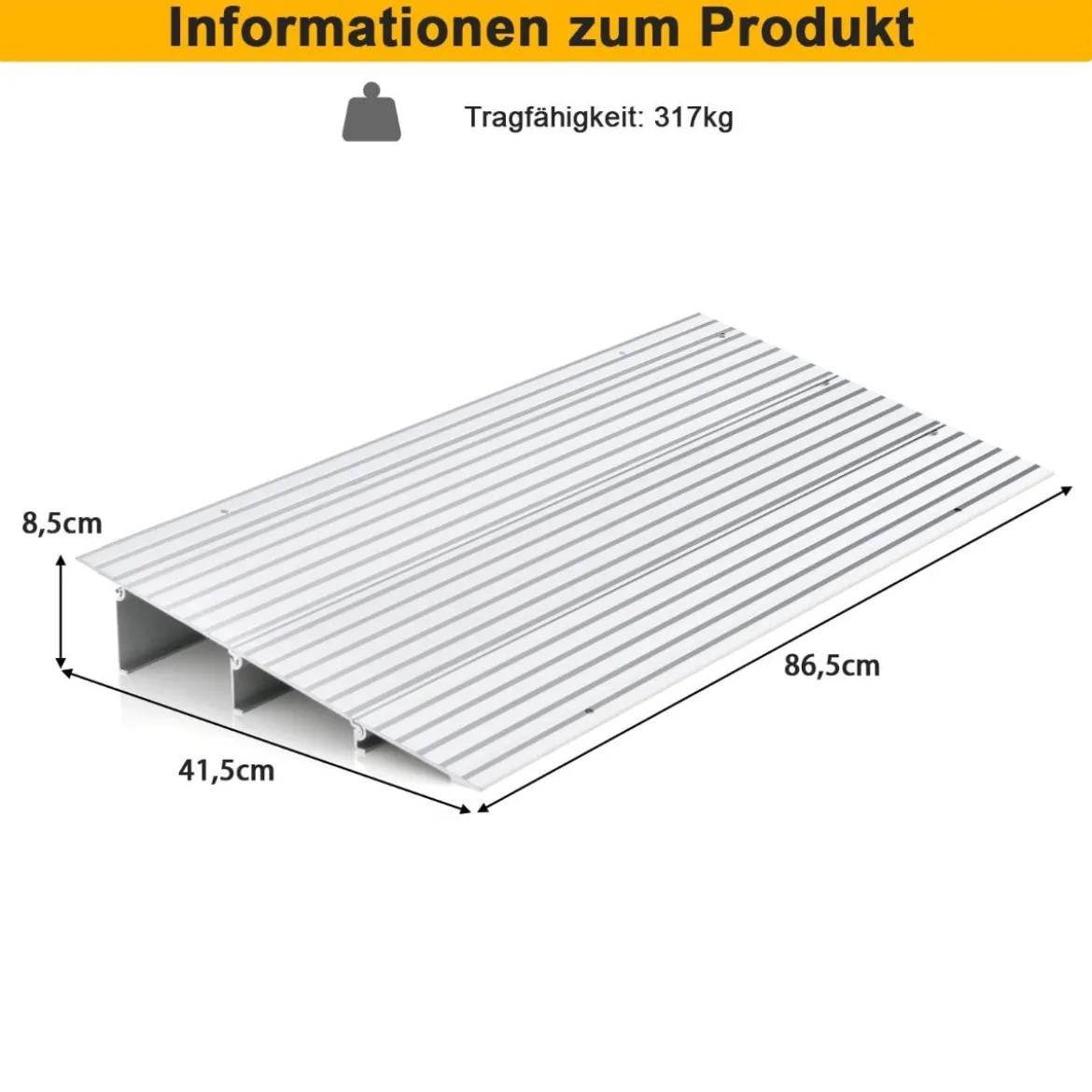 Türschwellenrampe 8,5 cm hohe Einstiegsrampe mit verstellbarem Aluminiumrahmen rutschfester Zugangsrampe