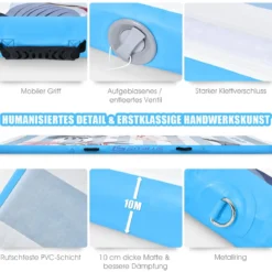 Turnmatte Gymnastik-Trainingsmatte mit elektrischer Luftpumpe 300 x 100 x 10 cm Blau