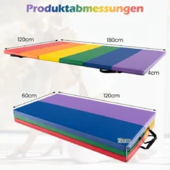 Turnmatte klappbar Weichbodenmatte Gymnastikmatte 5 fach faltbar aus PU mit Tragegriff 180 x 120 x 4 cm