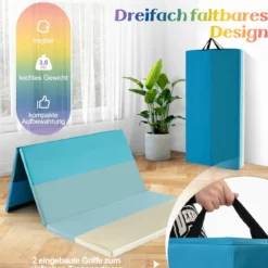 Turnmatte klappbar 180 x 120 cm Weichbodenmatte Gymnastikmatte 3 fach faltbar aus PU mit Tragegriff Blau