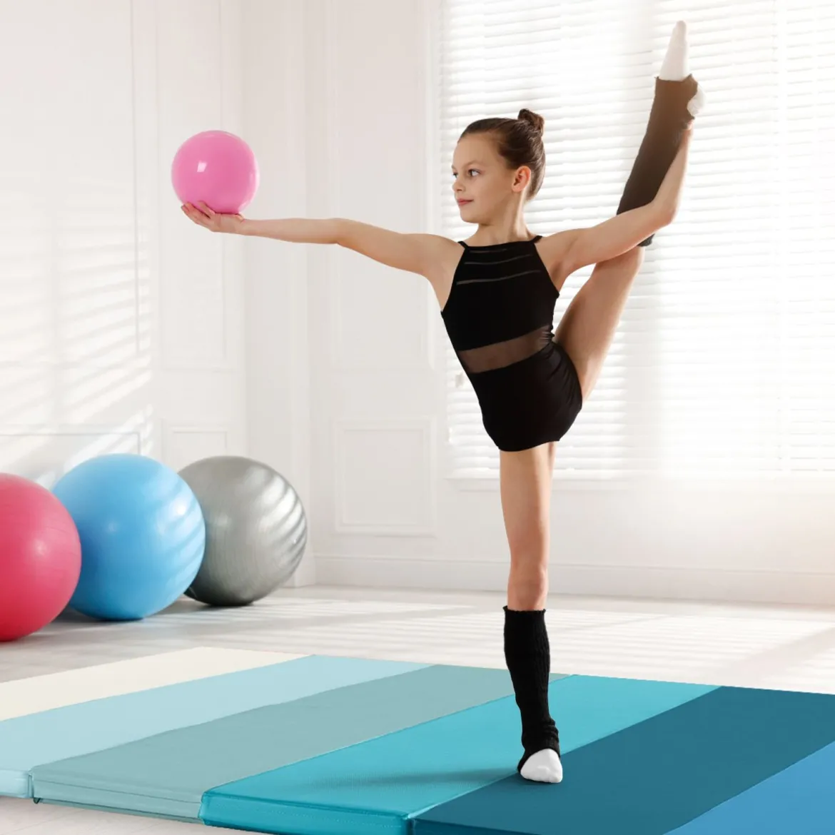 Turnmatte klappbar 180 x 120 cm Weichbodenmatte Gymnastikmatte 3 fach faltbar aus PU mit Tragegriff Blau