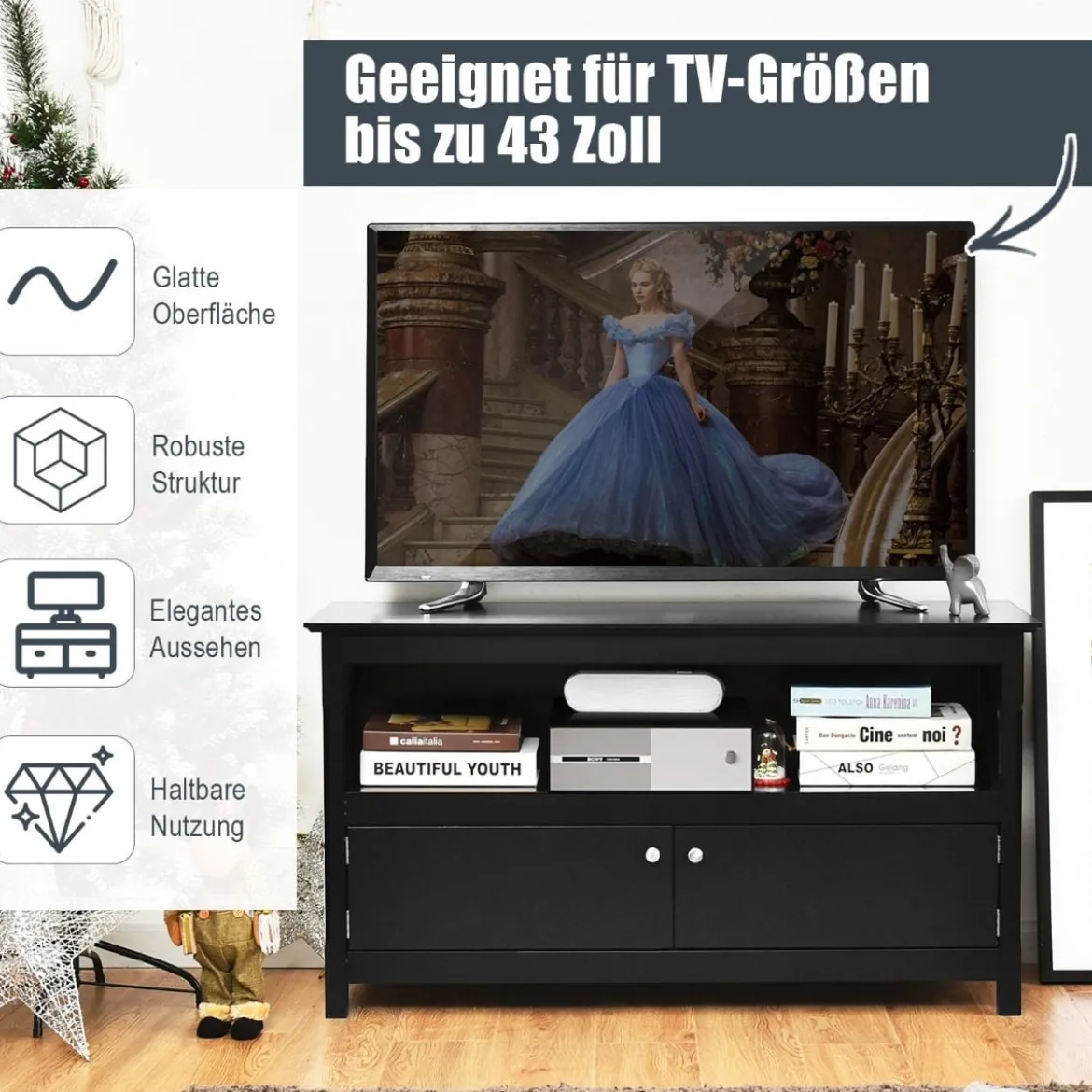 TV-Kommode TV Schrank Wohnzimmerschrank Sideboard Fernsehtisch Holz 112 x 40 x 61 cm Schwarz