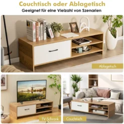TV-Regal für Fernseher bis zu 55 Zoll mit Schublade und Regal multifunktionaler Fernsehschrank Natur