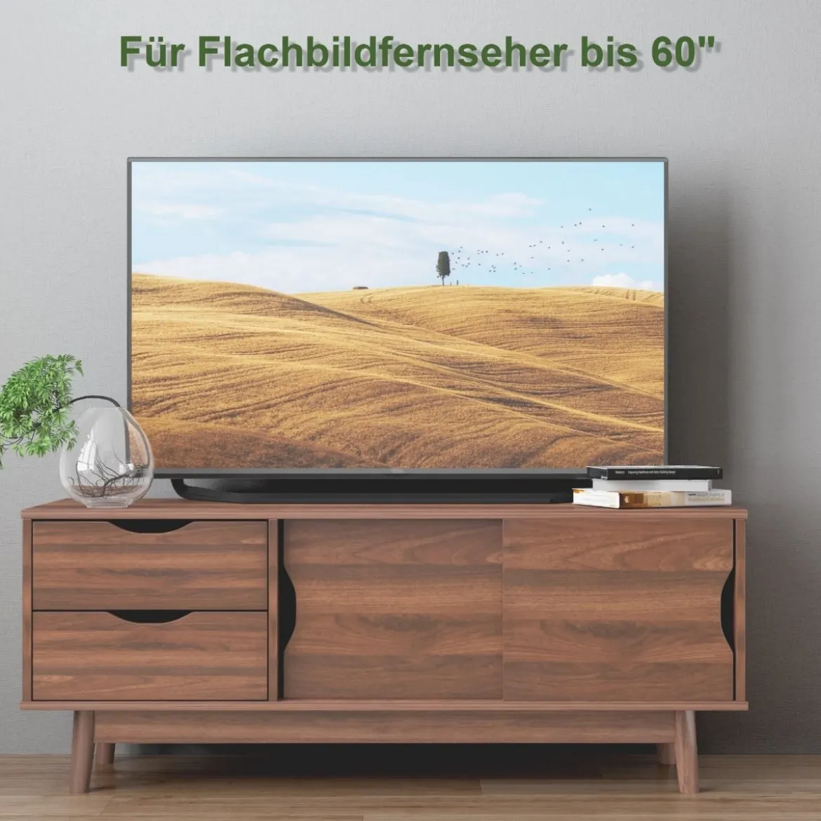 TV-Regal TV-Konsolenschrank für Fernseher bis zu 60 Zoll mit 2 Schubladen 120 x 45 x 45 cm Walnuss