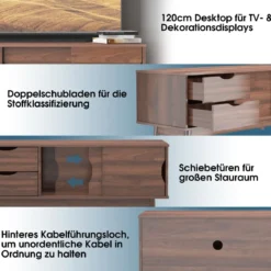 TV-Regal TV-Konsolenschrank für Fernseher bis zu 60 Zoll mit 2 Schubladen 120 x 45 x 45 cm Walnuss