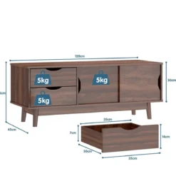 TV-Regal TV-Konsolenschrank für Fernseher bis zu 60 Zoll mit 2 Schubladen 120 x 45 x 45 cm Walnuss