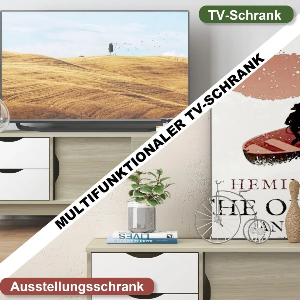 TV-Regal TV-Konsolenschrank für Fernseher bis zu 60 Zoll mit 2 Schubladen 120 x 45 x 45 cm Eiche