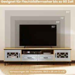 TV Schrank Bambus Lowboard für Fernseher bis zu 80 Zoll Fernsehschrank mit 2 Schubladen & 2 Türen & Fach Blau