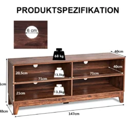 TV-Schrank Fernsehschrank Holz TV-Ständer Fernseher mit Regalen 147 x 40 x 61 cm Braun