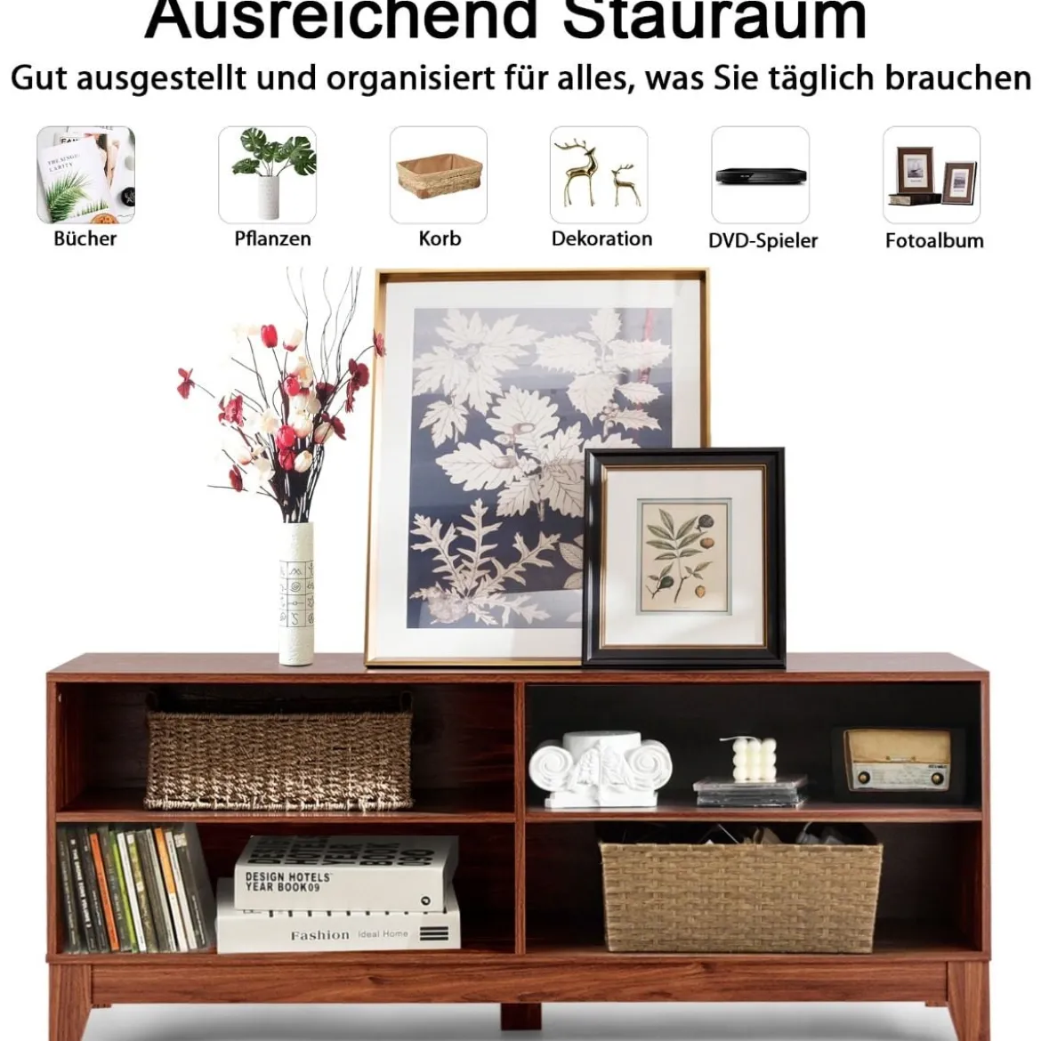 TV-Schrank Fernsehschrank Holz TV-Ständer Fernseher mit Regalen 147 x 40 x 61 cm Braun