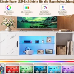 TV-Schrank Fernsehschrank mit Ablagefläche & 3 Offenen Fächer bis zu 65 Zoll Weiß