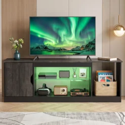 TV-Schrank Fernsehschrank mit Ablagefläche & 3 Offenen Fächer bis zu 65 Zoll Schwarz