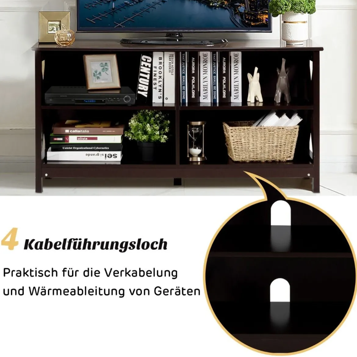 TV Schrank Fernsehschrank 3-stufige Rustikale Kommode mit Regalen 120 x 41 x 60 cm Braun