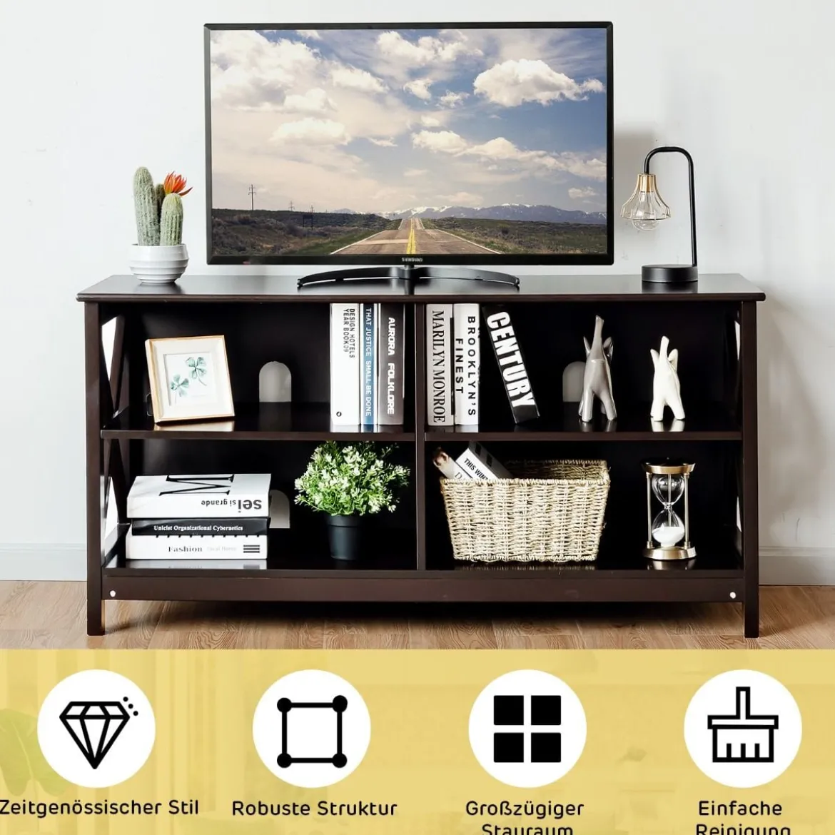 TV Schrank Fernsehschrank 3-stufige Rustikale Kommode mit Regalen 120 x 41 x 60 cm Braun