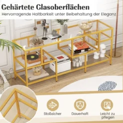 TV-Schrank Fernsehtisch für Fernseher bis zu 65 Zoll TV-Tisch Gold 147 x 40 x 62 cm